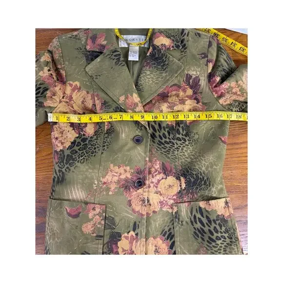 Doncaster Vintage Tapestry Green Pink Floral Animal Jungle Blazer Jacket Women 4 - Picture 9 of 10
